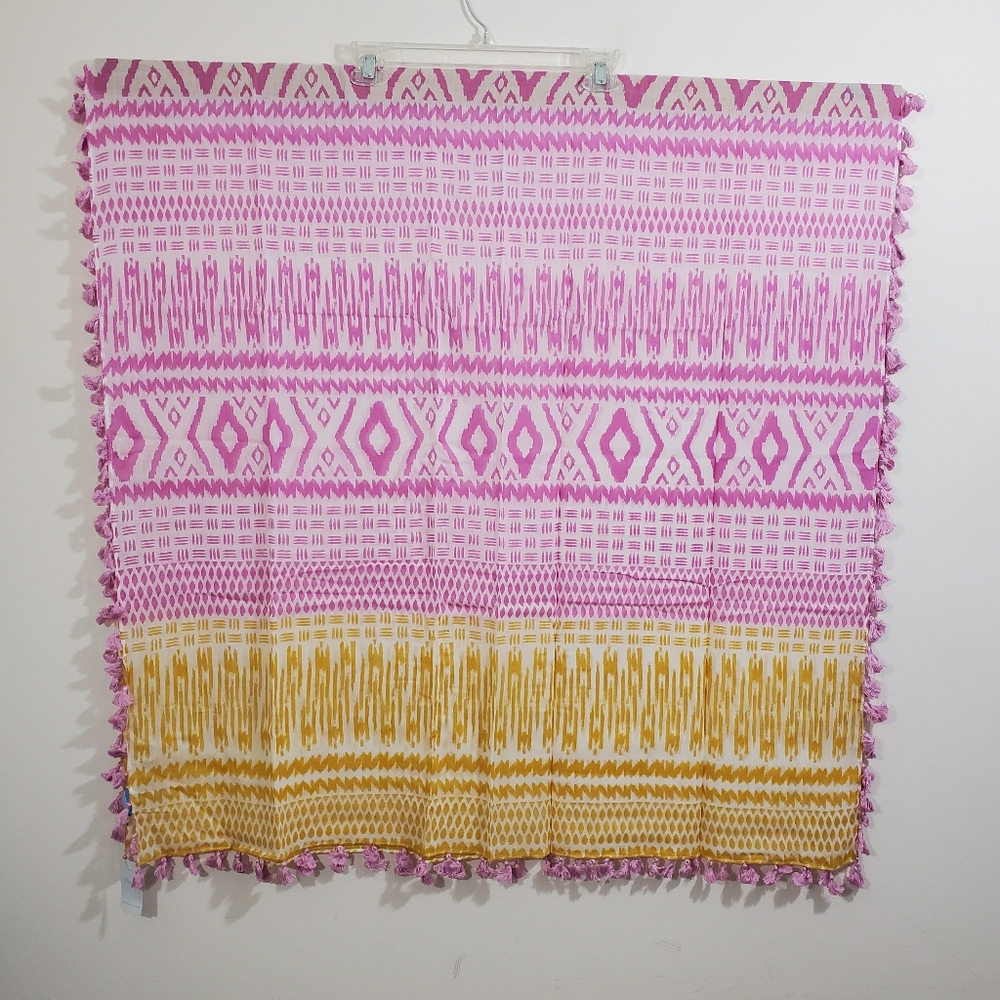 NWT J. Mclaughlin Tapestry Rectangle Scarf Maldive Ikat Pink Orange Tassel Boho - Picture 2 of 7